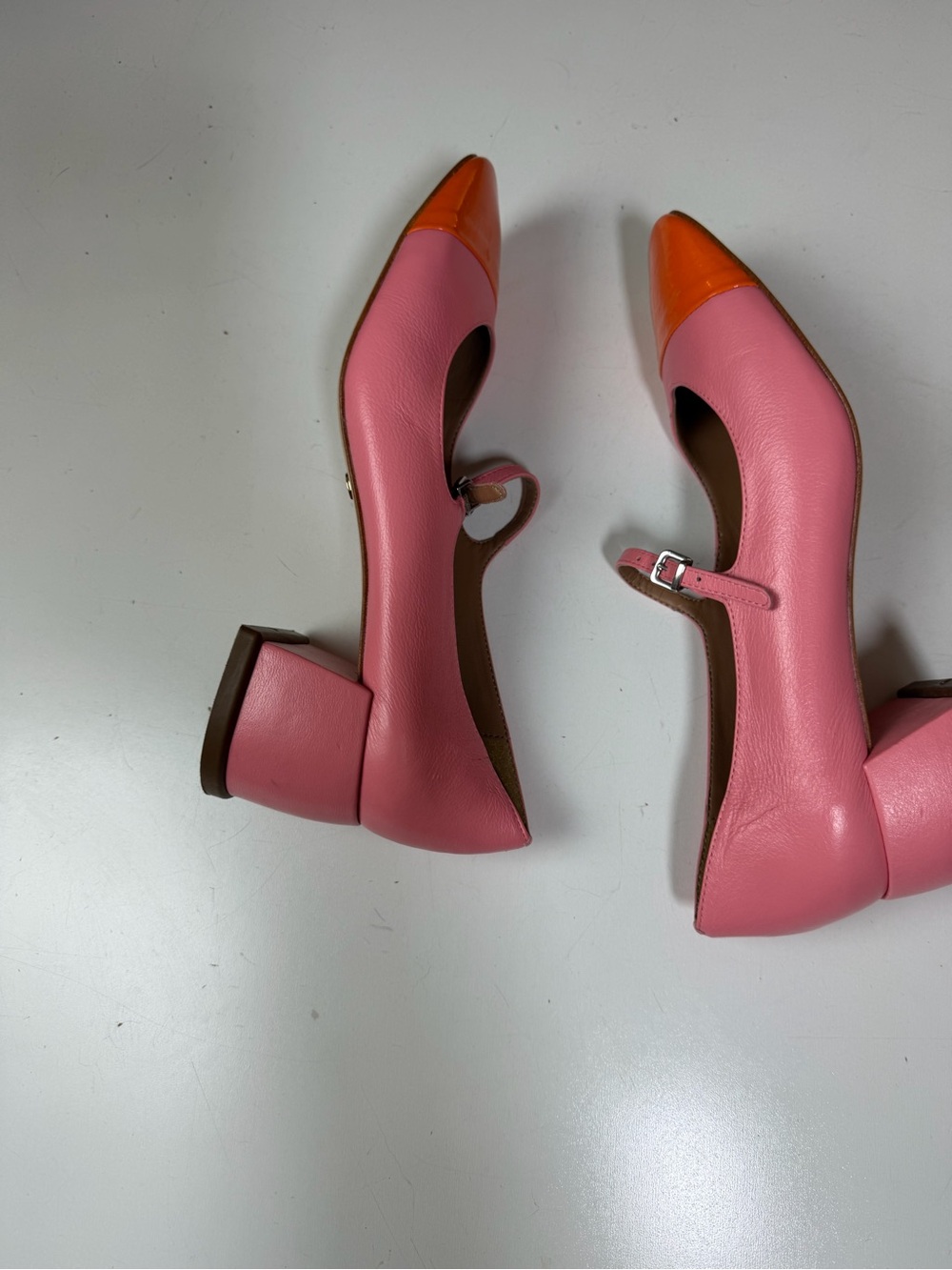 Vicenza Anthropologie Leather Colorblock Versatile Mary Jane Buckle Heels Sz 8 - Picture 8 of 16